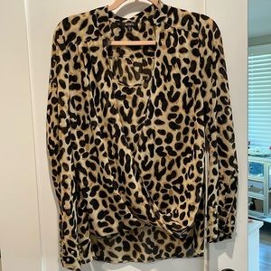 Xoxo leopard chiffon rhinestone beaded sleeve blouse top